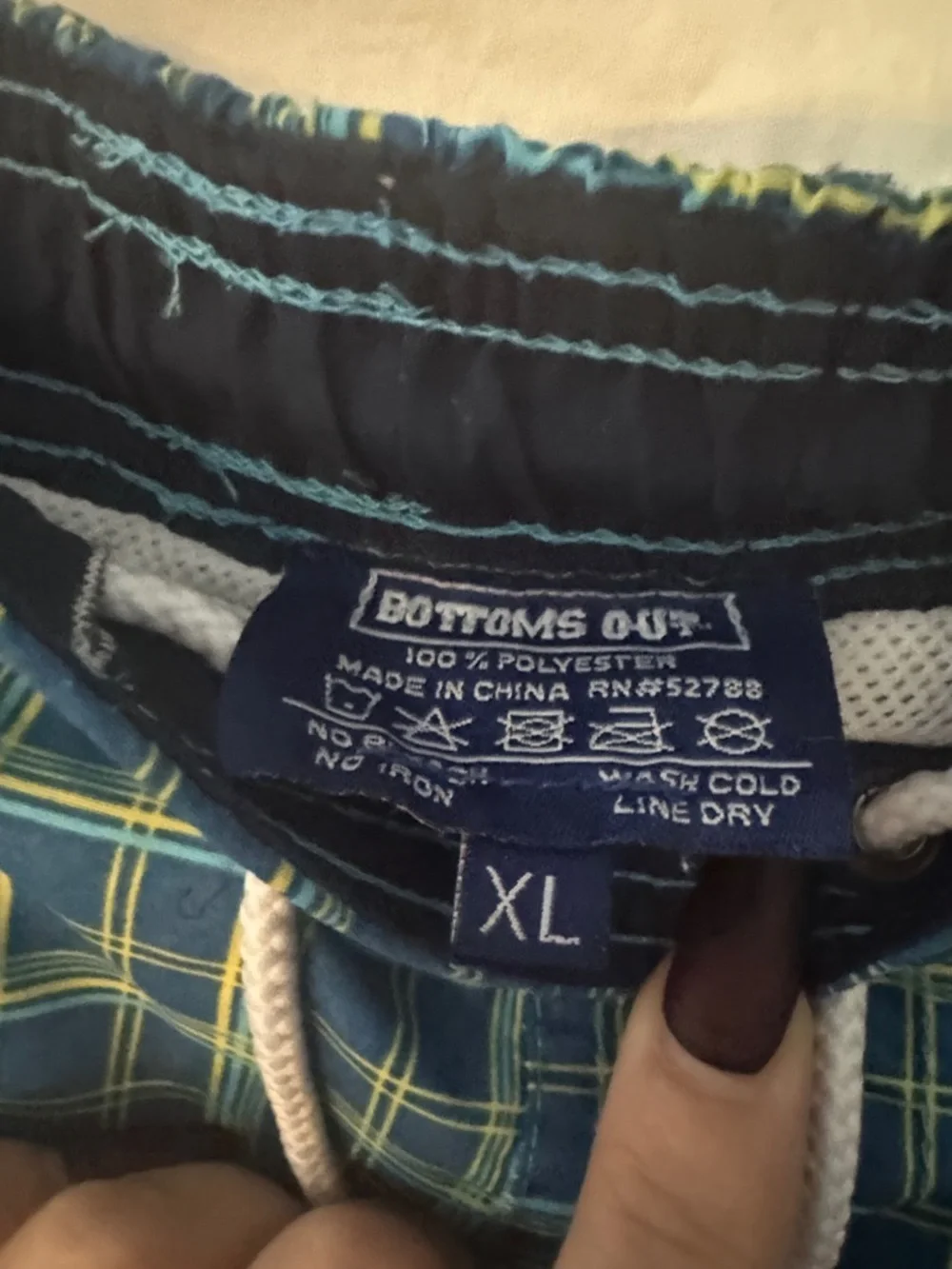 Bottoms Out Men's Green Plaid Swim Trunks with Drawstring